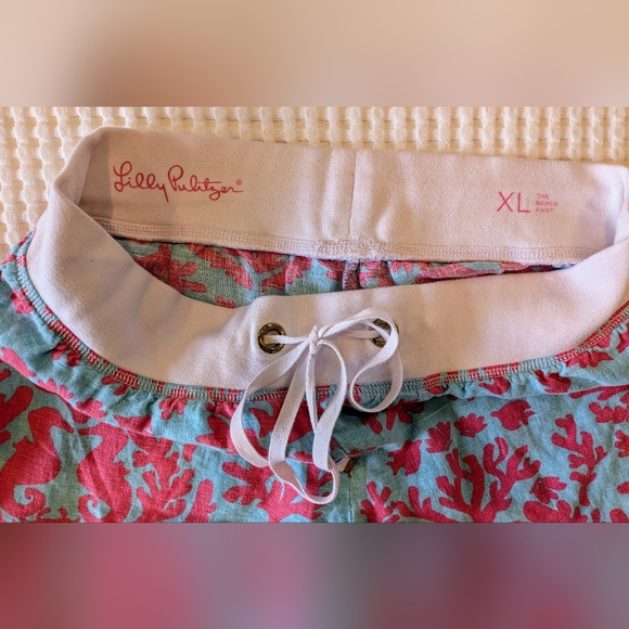 Lilly Pulitzer Linen Beach Resort Pants Shorely Blue Don't Be Shelfish Size XL - Picture 5 of 15